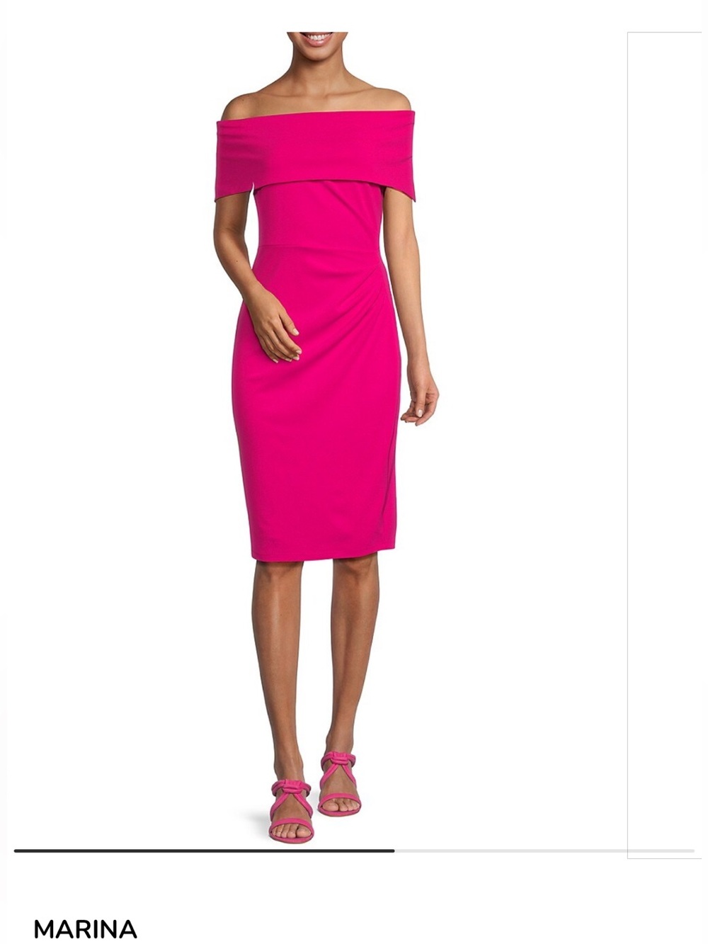 Marina Off The Shoulder Popover Sheath Dress Fuchsia Size 6 NWOT
